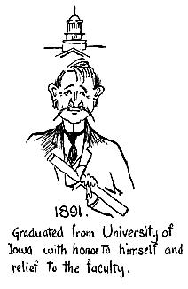 Cartoon - 1891 - Graduated from the University of Iowa with honor to himself and relief to the faculty.